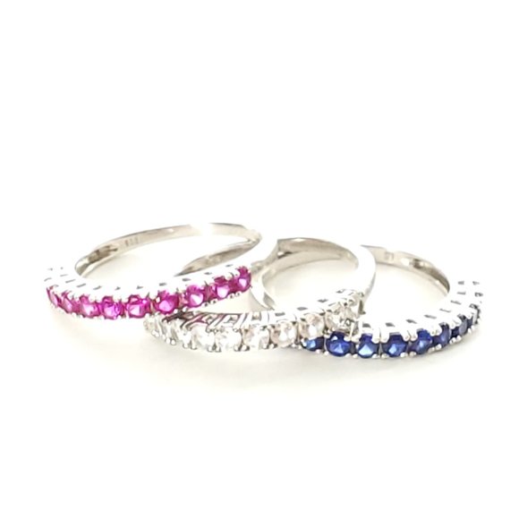STERLING 925 Set of 3 Rings Pink White Blue - Picture 2 of 6